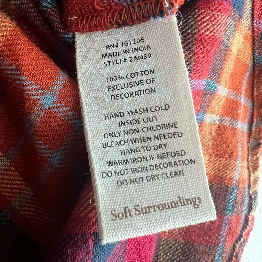 Soft Surroundings Women's Galveston Plaid Button Up Tunic Top Size Small (6-8) - Picture 8 of 8